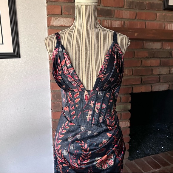 Averie Halley Draped Midi Dress in Flowery Print Cobalt Blue Sz XS - Picture 4 of 10